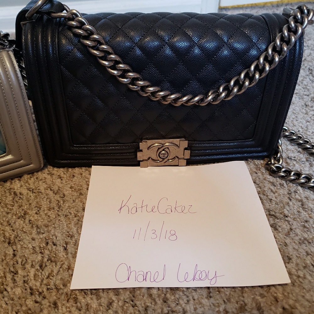Medium Chanel le boy bag 25cm black caviar